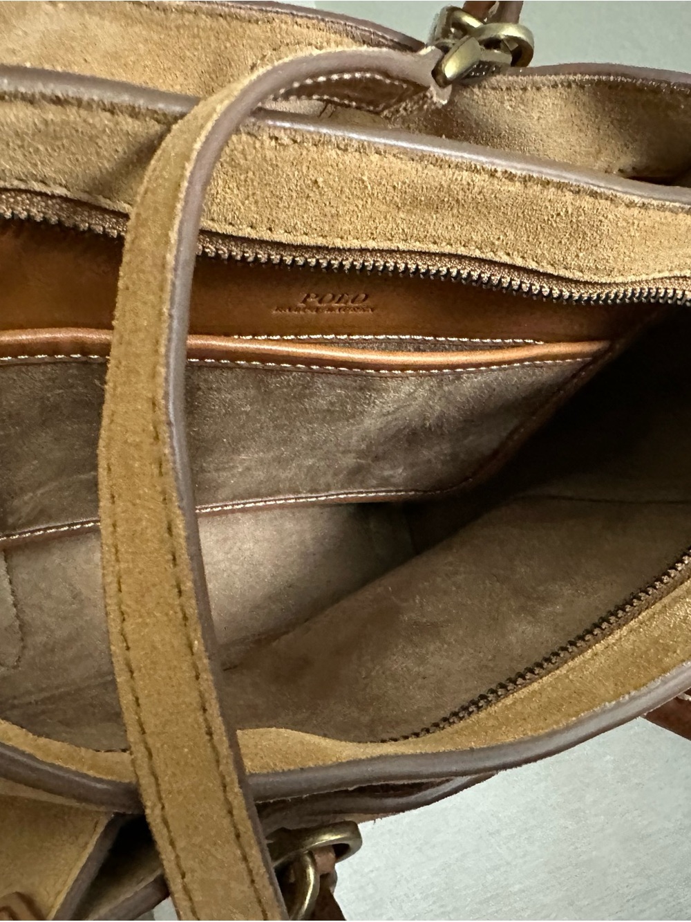 Polo by Ralph Lauren Tan Suede Satchel with Brown Leather Trim - Picture 7 of 12